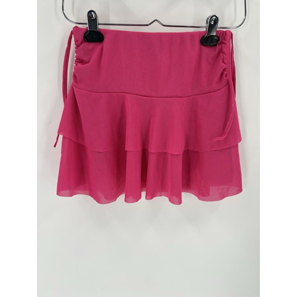 Vintage Cover Me Cover Up Skirt Womens Small Pink Ruched Ruffles Mesh Stretchy